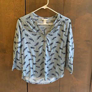 Three-Quarter Sleeve Teal & Navy Print Top